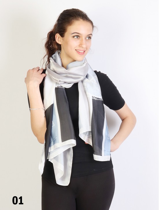 Colour-Block Silk Scarf W/ Horse Print